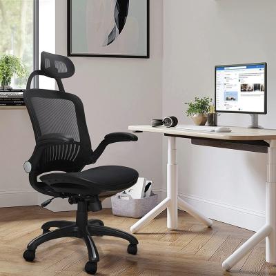 China (Size) Black Mesh Office Chair High Back Ergonomic Adjustable Swivel Computer Reclining Office Chair with Adjustable Headrest Flip Up Lumbar Support for sale