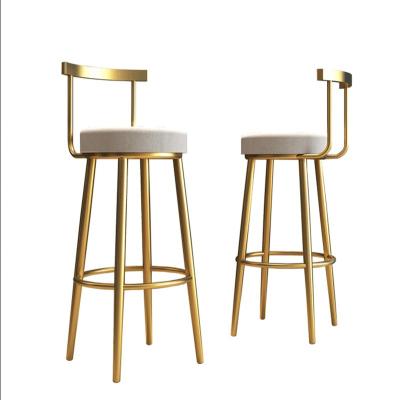 China Modern Nordic Wrought Metal Luxury Gold Frame Modern Kitchen Furniture High Counter Back Bar Stool for sale