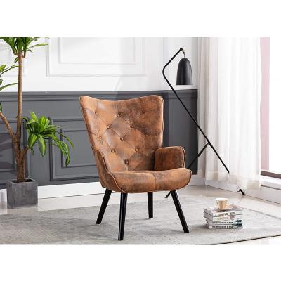 China Rustic Accent Chair Vintage Wingback Extendable Microfiber Cushioned Mid Century Tall Back Desk Chair With Solid Wood Arm Legs for sale