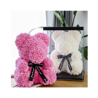 China 2022 Valentine's Day Gift Elegant Rose Bear Best Gifts 40cm Artificial Rose Teddy Bear for valentines day for sale