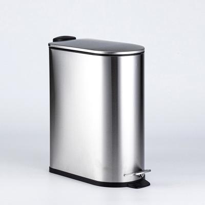 China New Coming Sustainable Brushed Stainless Steel Pedal Bin 5L D Shape Trash Can With Soft Closed Lid for sale