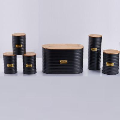 China Storage & Good Quality Metal Homeuse Box Organizing Storage Box with Lid Carbon Steel Bamboo Tea Sugar Bread Pasta Canister Coffee Jar for sale