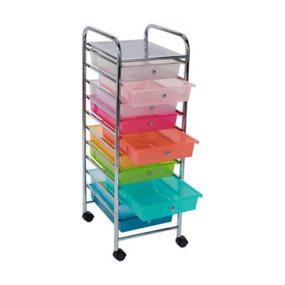 China Sturdy Viable Rainbow Colors 10 Drawers Rolling Mobile Organizer Cart Storage Box Drawer Trolley Storage Utility Organizer for sale