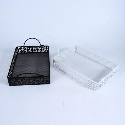 China Superior Quality Rectangle Metal Serving Trays Sustainable Organizer Decorative Storage Baskets With Handles for sale