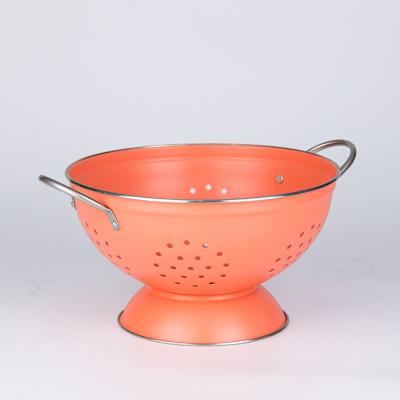 China Metal Mesh Colander With Sieve Coated Vegetable Powder Fruit Storage Basket Viable Washing Metal Mesh Colander With Handle for sale