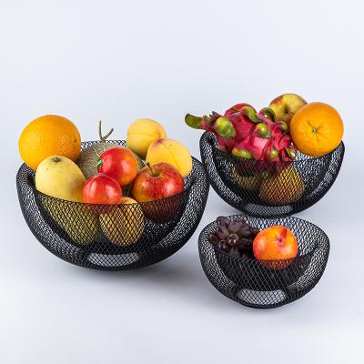 China Customization 3 Size Mesh Countertop Unique Contemporary Metal Fruit Basket Viable Fruit Bowl for sale