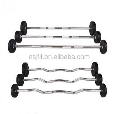 China Fitness Gym Rubber Commercial Accessories , Fix Straight Curl Rubber Barbell for sale