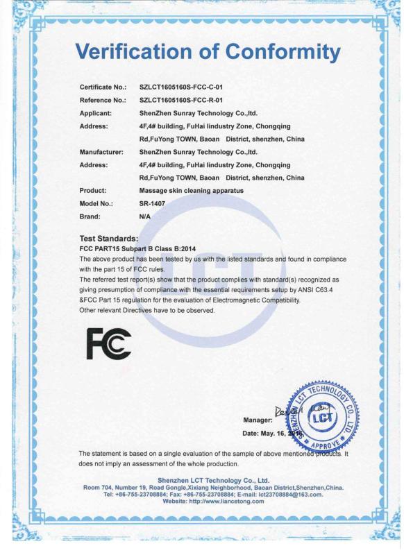 FCC - Shenzhen Sunray Technology Co., Ltd.