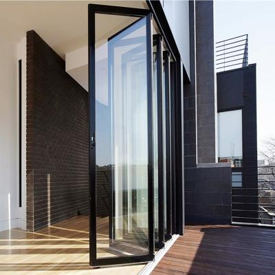 China Heat Insulation Patio Soundproof Tempered Glass Bi Folding Door Aluminum Exterior Folding Glass Door for sale