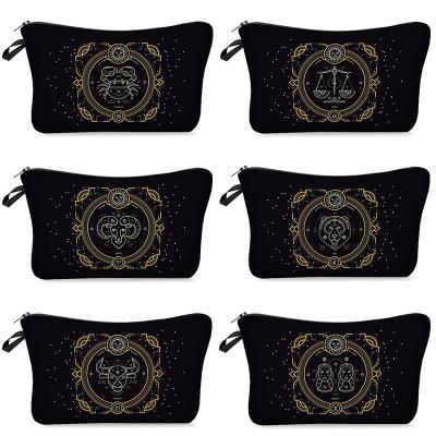 China Fashion Printing Women Makeup Bag 12 Constellation Toiletry Bag Casual Small Travel Cosmetic Bag for sale