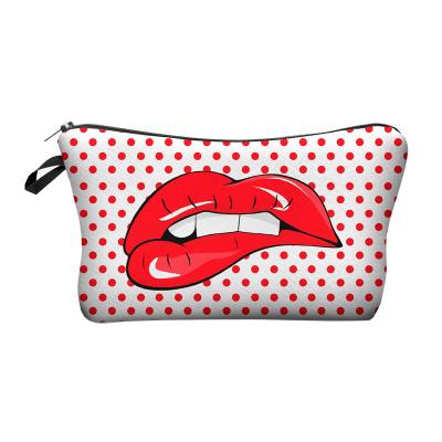 China Fashion Custom Design Makeup Bag With Printing Red Pattern Cute Women's Lip Cosmetic Package Bag Travel Makeup Bag for sale