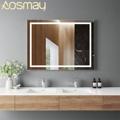 China Aosmay Rectangle Modern Vanity Led Mirror Illuminated Bathroom Make Up Mirror With Demister for sale