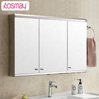 China Large Modern 3 Door Toilet Wall Mounted Mirror With Frameless Cabinet Medicine Cabinet for sale