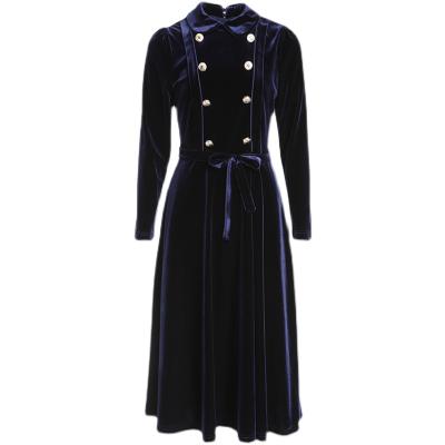 China Anti-Static Cross Bow Knot Collar Lady Autumn And Winter Velvet Dress for sale