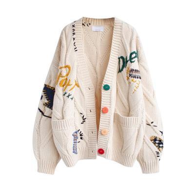 China Colorful Anti-wrinkle Buttons Decoration Embroidery Autumn Women's Cardigan Sweaters for sale