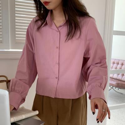 China Women's Anti-Shrink Autumn New Fashion Long Sleeve Pleated Button Back Shirt for sale