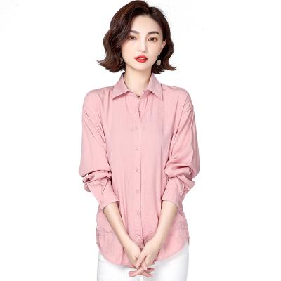 China 4XL 3 Colors Women's Anti-Shrink M Long Sleeve Pocket Decoration Loose Linen Shirt for sale