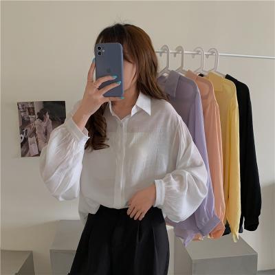 China 5 Colors Anti-Shrink Women Fashion Translucent Cotton And Sunscreen Summer Loose Linen Shirt for sale