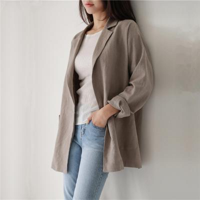 China Anti-Wrinkle Women Fashion Brief Style One Button Long Linen Blazer Vintage for sale