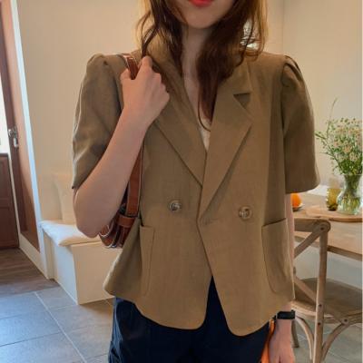 China Anti-Wrinkle Short Puff Sleeve Cotton And Linen Women Blazer for sale