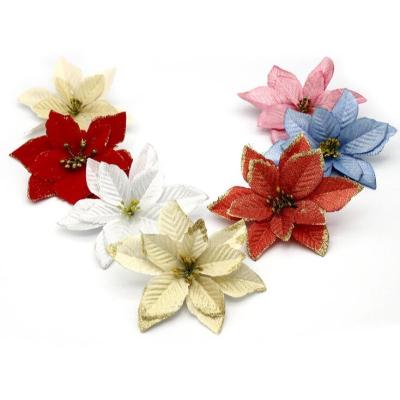 China Glitter Artificial Flowers Christmas Ornaments Silk Flower Head For New Year Wedding Party Home Decor for sale