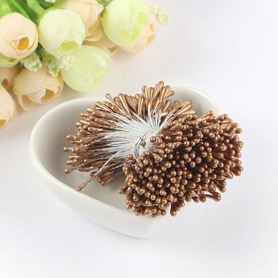 China 420pcs/Bag Plastic Gold Ribbon Flowers Stamens DIY Wedding Decoration 1mm Double Heads Artificial Flowers Stamen for sale