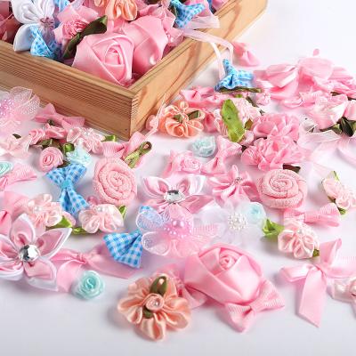 China 20g/Bag Random Mix Polyester Mini Ribbon Hair Bow Artifical Flowers Rosette Girls Bow Decorative Flowers for sale