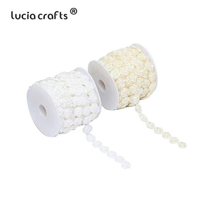 China Wedding Party 5m White Beige Christmas Decorative Beads 12mm String Wedding Imitation Pearl Rose Flower Flatback Garland C0406 for sale