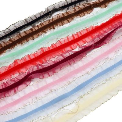 China Durable 2Yards 25mm Satin Organza Ruffle Lace Up Wedding Elastic Decoration Fabric Stretch Ribbons DIY Garment Sewing Accessories P0404 for sale