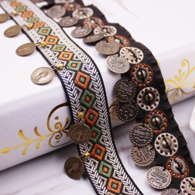 China Handmade Retro Jacquard Copper Beaded Jacquard Fabric DIY Sewing Trim DIY Sewing Ribbon Crafts Crafts for sale