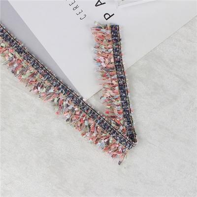 China 2 yards/lot sustainable tassel lace up trim garment fabric polyester sewing tape for dress material X0401 for sale