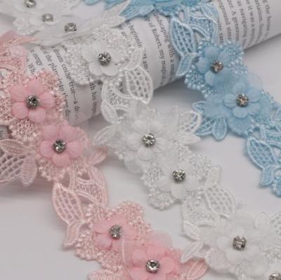 China Fashion Weeding Handmade Dress Sewing Material Handmade Ribbon Water Soluble Diamond Flower Lace Trim for sale