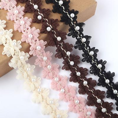 China 2yards/Lot 3D Korean Style Garment Lace For Dress Sewing Ribbon Bead Flower Lace Trim Material for sale