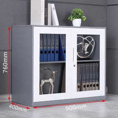 China Customized Low Small 2 Door Metal Filing Cabinet Sliding Glass Door Bookcase for sale