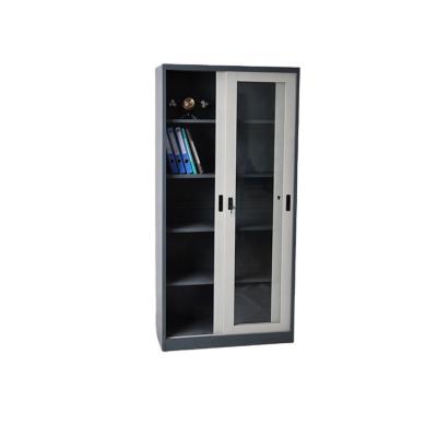 China Steel Sliding Glass Door Office Metal Closet 2 Glass Door Glass File Cabinet with 4 Shelf for sale