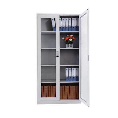 China Modern Large 2 Swing Door Glass Metal Steel Filing Cabinet 1850MM With Shelves for sale