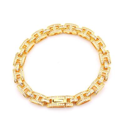 China New CLASSIC Fashion Design Zircon Couples Bracelets Men Bling CZ Diamond Cuban Bracelet H Bracelet for sale