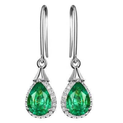 China High Quality CLASSIC Design Zircon Diamond Hook Earrings Brass Saudi 24k Fine Gold Plated Water Drop Emerald Earring Jewelry Women ZS-EA for sale