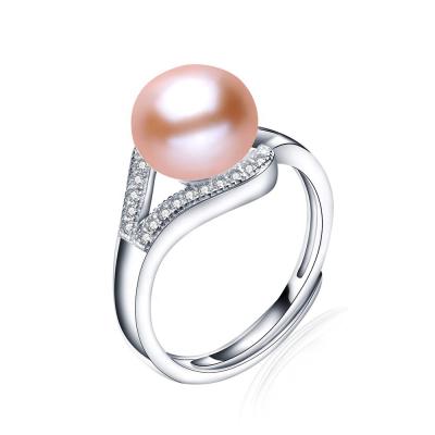 China Simple Designer Custom Sterling Silver Round Pearl Rings Ring Jewelry Women Adjustable Newcomer CLASSIC for sale