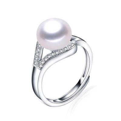 China Simple Women's Custom Sterling Silver Round Pearl Rings Diamond Adjustable Smart Ring Newcomer Designer Jewelry CLASSIC for sale