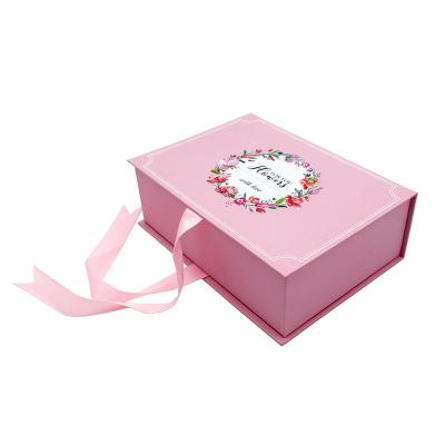 China Book Shape Disposable Luxury Gift Boxes With Lid Book Shape Box With Pink Ribbon Closure Gift Box for sale