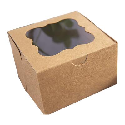 China Brown Biodegradable Foldable Cake Box Cake Paper Food Packaging Paper Cake Boxes With Window for sale