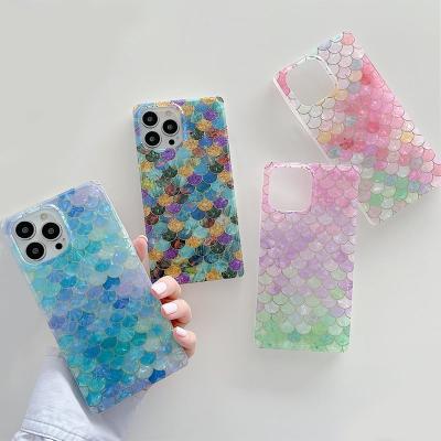 China Glitter Fish Scale Square Pattern Shell Shockproof Phone Case For iPhone 13 12 11 Pro Max Gradient Color Soft Shockproof Cover for sale