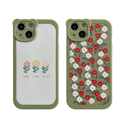 China Cute Little Bear Camera Lens Protector Relief Cool Flower Shockproof Phone Case Cover For iPhone 13 12 11 pro max for sale