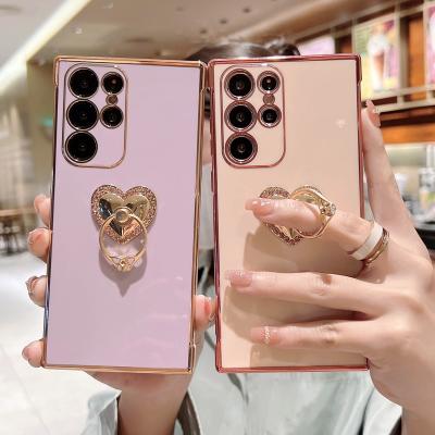 China Heart Shockproof Finger Ring Holder Electroplating Fashion Soft Phone Case For Samsung Galaxy A12 A13 A52 A53 5G Shockproof Cover for sale