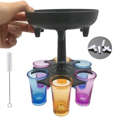 China Easy Operation 6 Dispenser and Holder Shot Pourer Shot Glasses and 6 Shot Cups Included for Cocktail Reunion Home Party Drinking Games for sale