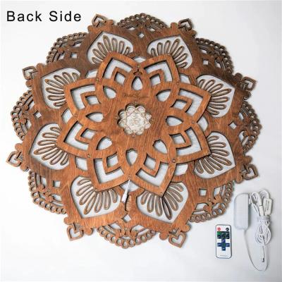 China Eco-friendly Mandala Yoga Room Night Light LED Multilayer Laser Cut Light LED Cut Wooden Mandala Hanging Light Elegant for sale