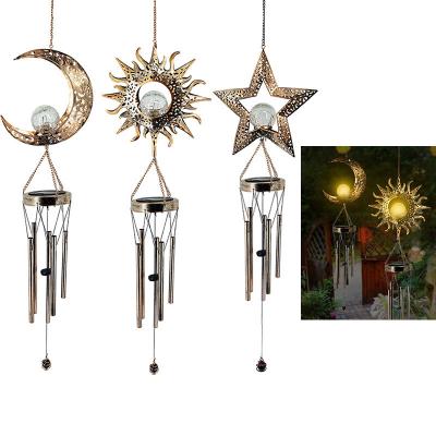 China Solar Powered Garden Moon Lights Hanging Solar Wind Rings Lamp Patio Metal Casting Shades for Outdoor Garden for sale