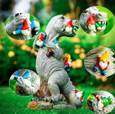 China American Style Dinosaur Eating Dwarf Jurassic Christmas Art Outdoor Decorations, Resin Dinosaur and Jurassic Man Statue Sculpture Garden Decorums for sale