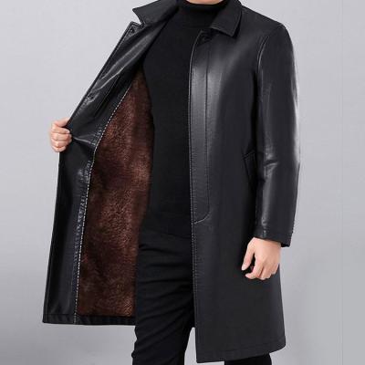 China Lapel Long Leather Men's Leather Coat Durable Thickened Over The Knee Coat Leather Men's Jackets for sale